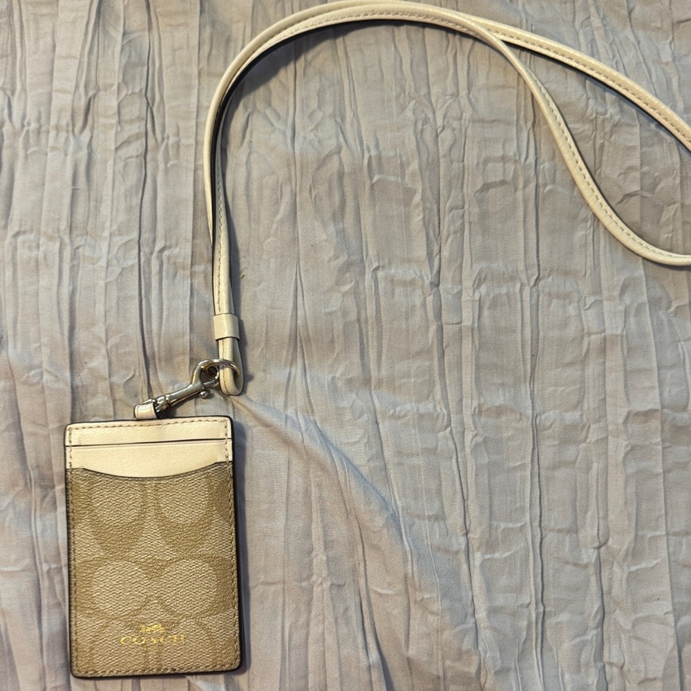 Coach Metallic Gold and Cream Lanyard Card Holder